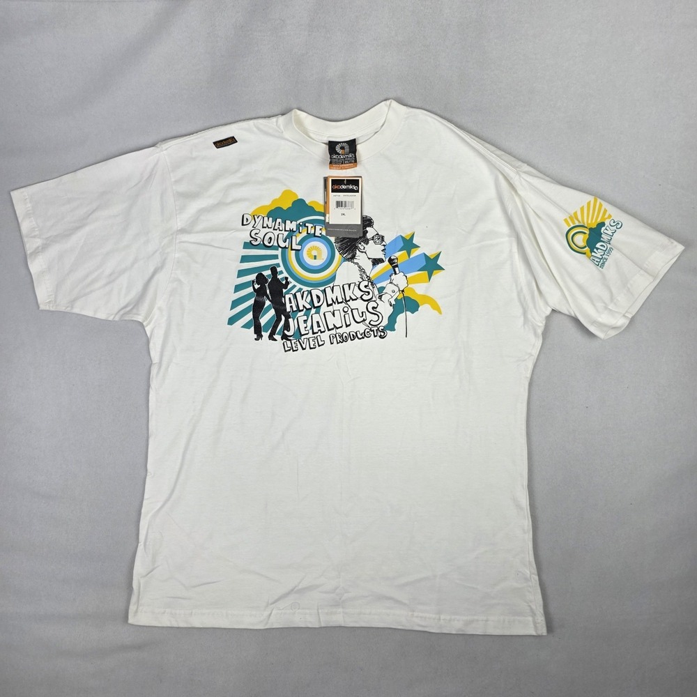 Vintage Y2k Akademiks T Shirt Mens 2XL White Skate Hip Hop Rap Tee Deadstock
